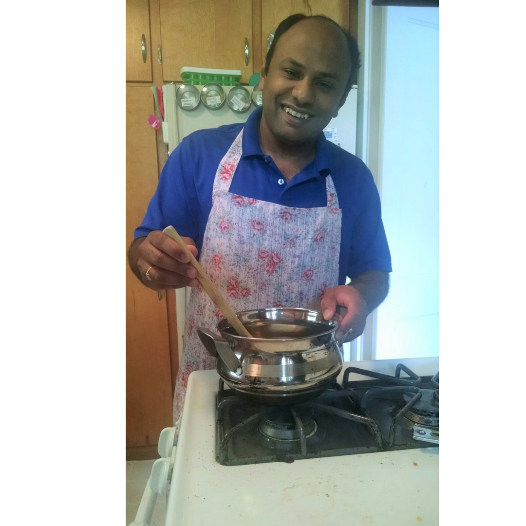 Picture of our son, Gautam cooking Indian Food.