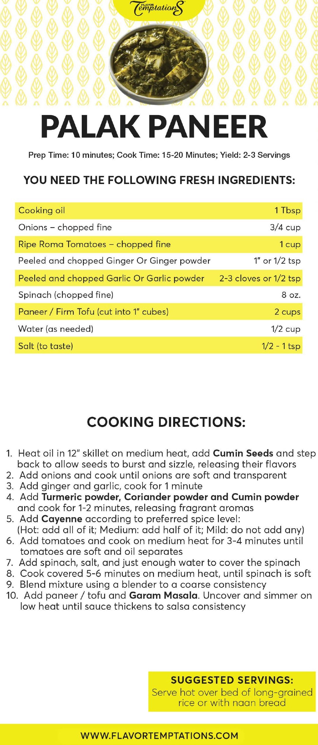 Palak Paneer Spice Mix Kits